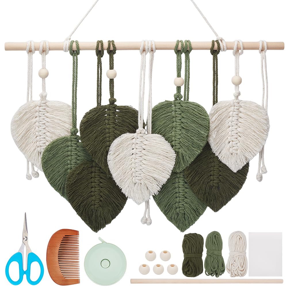 FREEBLOSS Set Macramé Feuille Kit Feuille Macramé Kit de Suspension Murale Macramé Feuille Kits de Macramé pour Débutants Tapisserie de Feuilles de Macramé Gland Fait Main Feuille Tapisserie