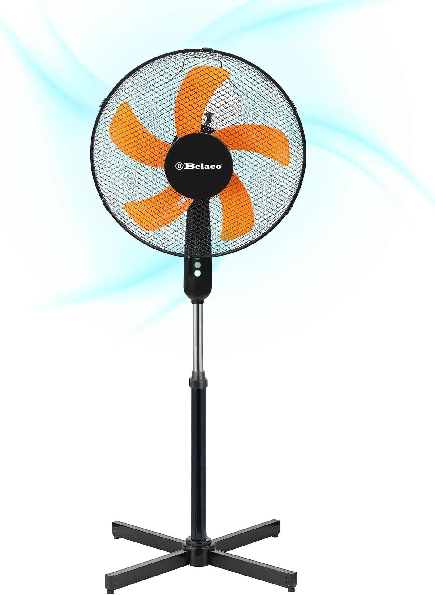 Belaco 16 Inch Pedestal Fan with Oscillation, Adjustable Height, Quiet Powerful Cooling Airflow, 45W (Black & Orange)