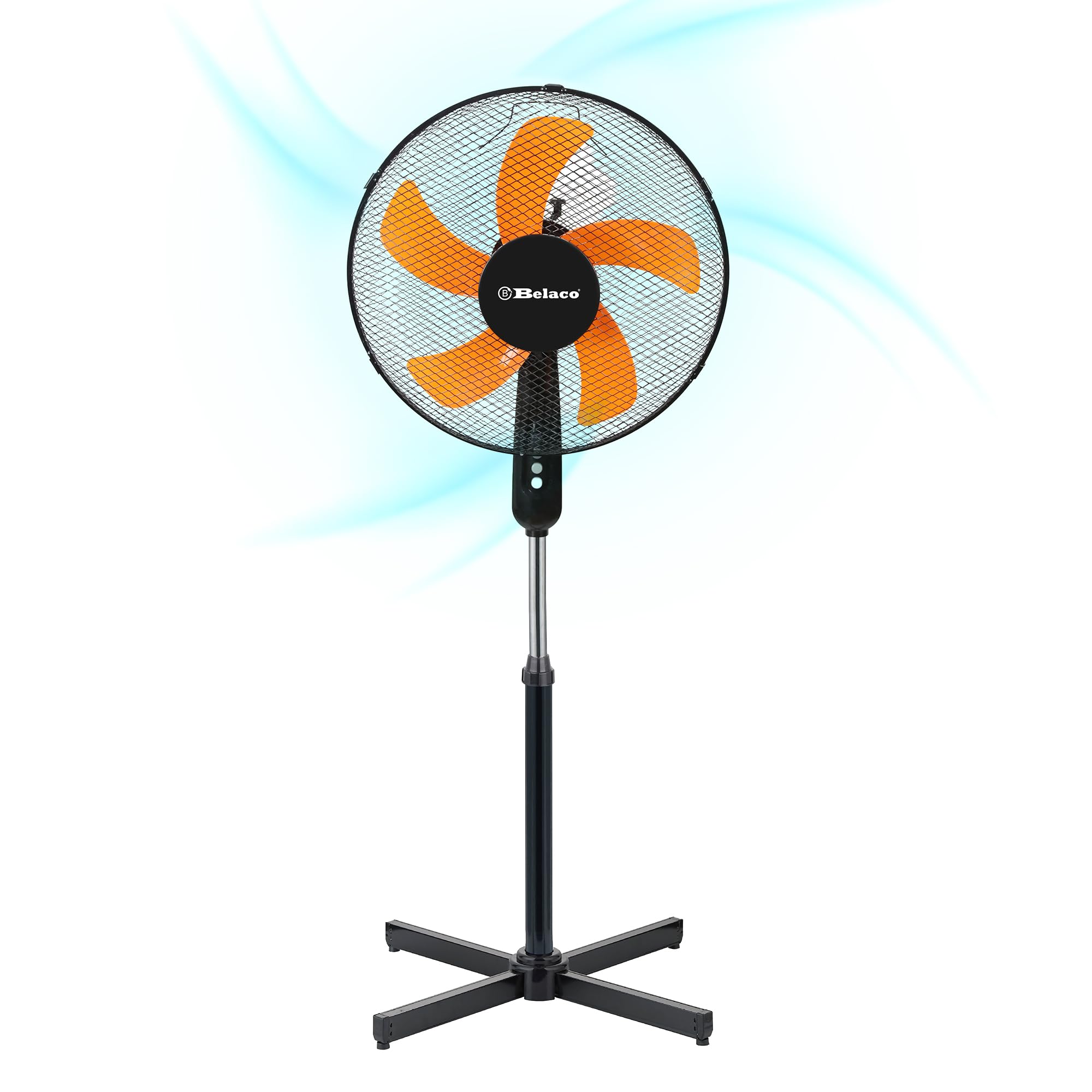 Belaco 16 Inch Pedestal Fan with Oscillation, Adjustable Height, Quiet Powerful Cooling Airflow, 45W (Black & Orange)