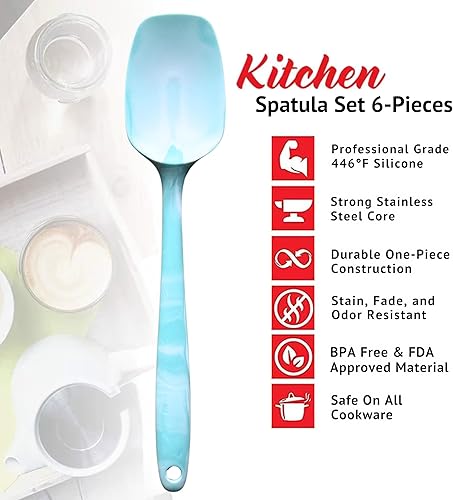 Miniatura 8 de Juego de 6 espátulas de silicona de alta calidad, núcleo de acero de una sola pieza resistente al calor, herramientas de cocina antiadherentes