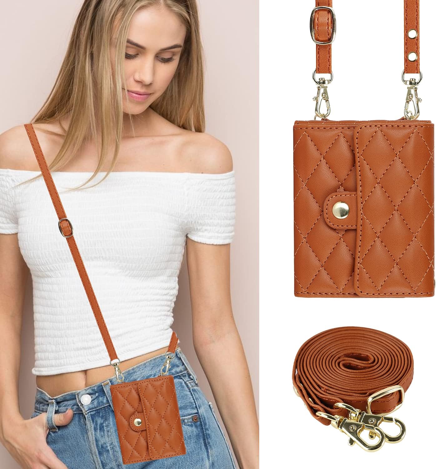 Crossbody Wallet Phone Case for Samsung Galaxy Z Flip 7 FE, Premium PU Leather Cover with Hinge Protection & Adjustable Strap Lanyard & RFID Blocking Card Holder, Aesthetic Luxury (Brown)