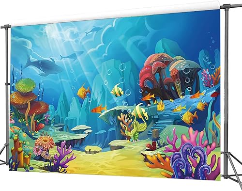Miniatura 3 de CHAIYA Fondo de fondo bajo el mar, fondo de la sirena del océano para tema bajo el mar, baby shower, cabina de fotos, decoración de mesa de