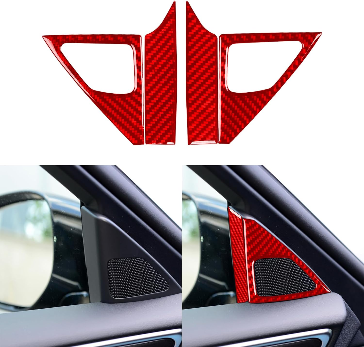 Real 3K Red Carbon Fiber Car Inner A-Pillar Horn Speaker Loudspeaker Panel Sticker Set Interior Accessories Compatible with Infiniti Q50 2014 2015 2016 2017 2018 2019 2020 2021 2022 2023 2024