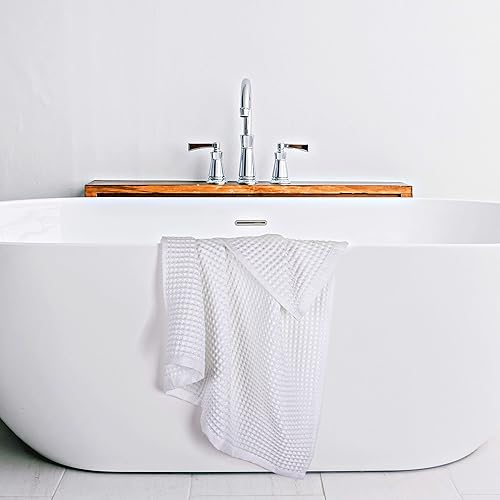 Miniatura 3 de Püskül - Juego de 2 toallas de baño de punto gofre para baño, lujosas, suaves y de primera calidad, 100% algodón turco, tejido gofre, 32 x 63