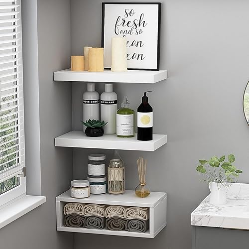 UEE Juego de 3 estantes flotantes, estantes de baño modernos sobre el inodoro con estante de almacenamiento de papel, estantes montados en la pared