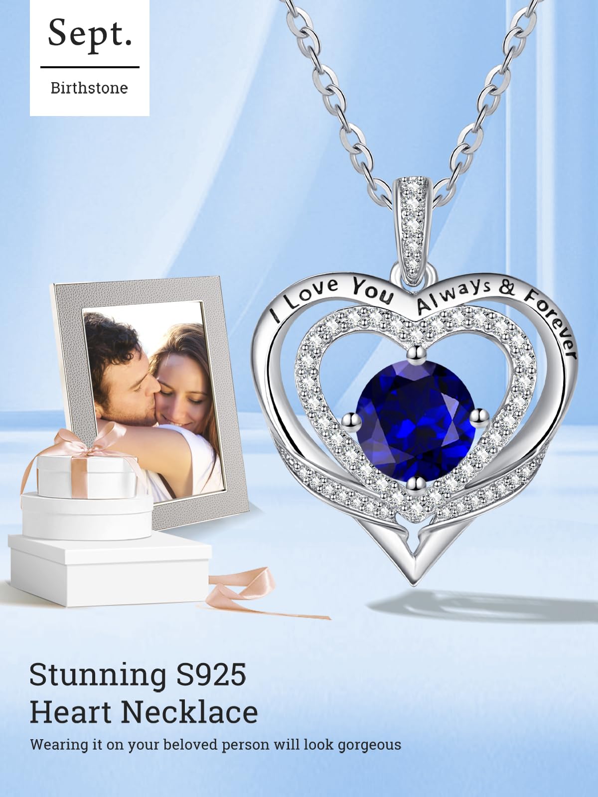 S925 Silber Halskette Damen, Ich Liebe Dich Immer und Ewig Schmuck, Mutter Mama Geburtstag Hochzeit Jahrestag Geschenk, Freundin Tochter Herz Kette mit Geburtsstein Anhänger