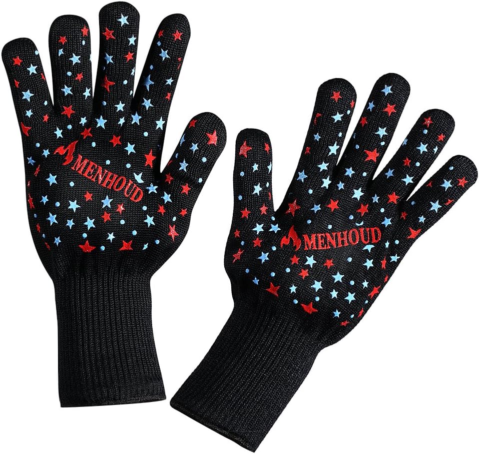 Menh Oud XX Cut-Resistant Gloves Grill Gloves (One Pair) – Heat Resistant Up To 500 Degrees – Oven Gloves – Fireplace Gloves