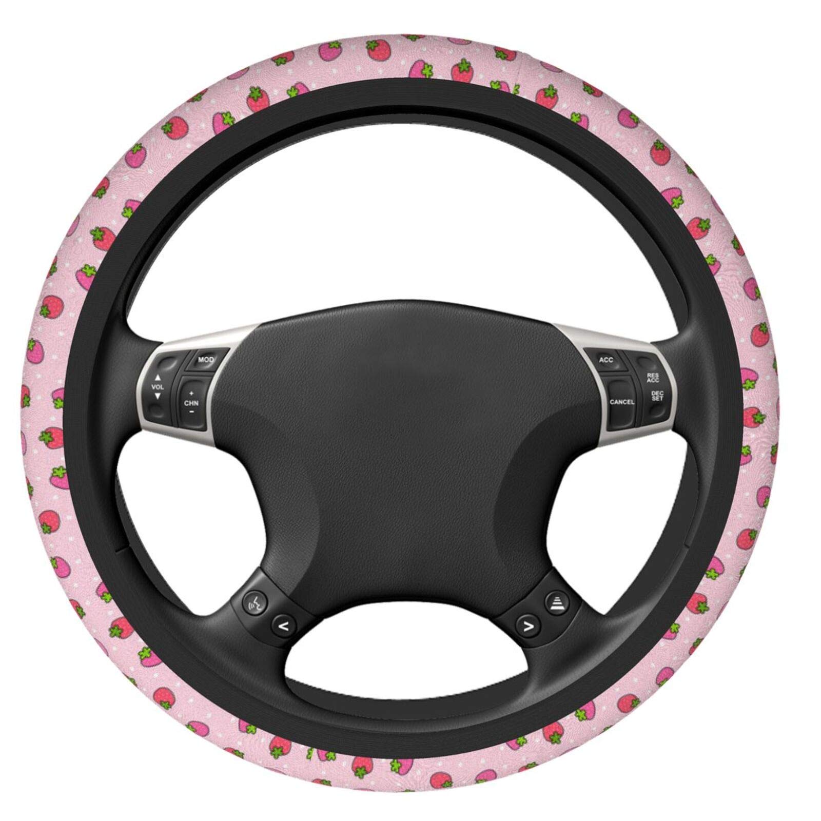 Delerain Strawberry Steering Wheel Covers, Anti Slip Elasticity Car Accessories Steering Wheel Protector Universal 15 Inch for Women Man