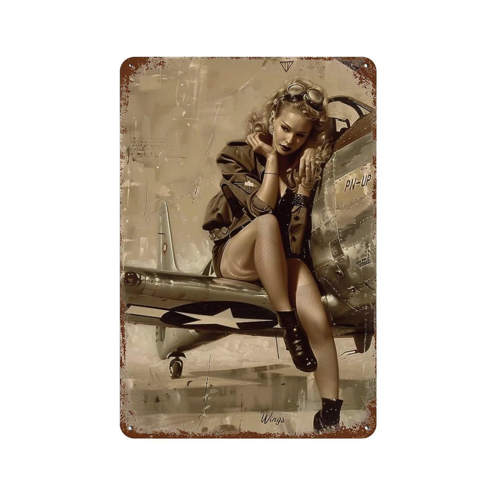 FHUYEURHRY WWII Pin Up Wings 02 Wall Decor Retro Iron Vintage Art Metal Tin Sign Poster Modern Home Cofffee Club Art Bar Shop Decorations Style 30x20cm