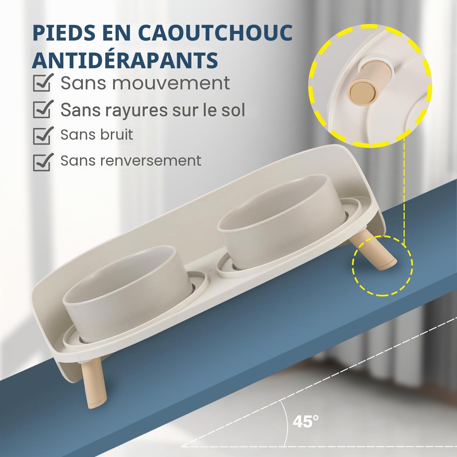 Double Gamelle Chat Surélevée en Céramique - Gamelle pour Chat avec Support Antidérapant - Bols pour Eau et Nourriture, Anti-Éclaboussures, pour Chiots et Petits Chiens - 2 x 320 ML - Gris