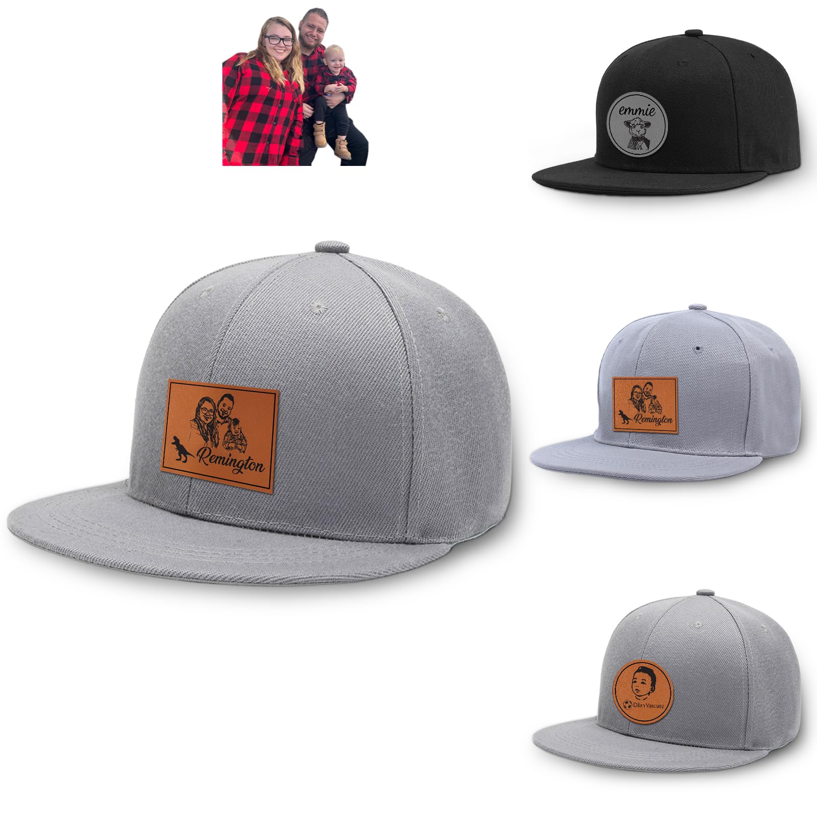 Personalized Kid Engraved Photo Baseball Cap: Custom Gray-Black Sun Hat - Adjustable Snapback Trucker Caps for Child