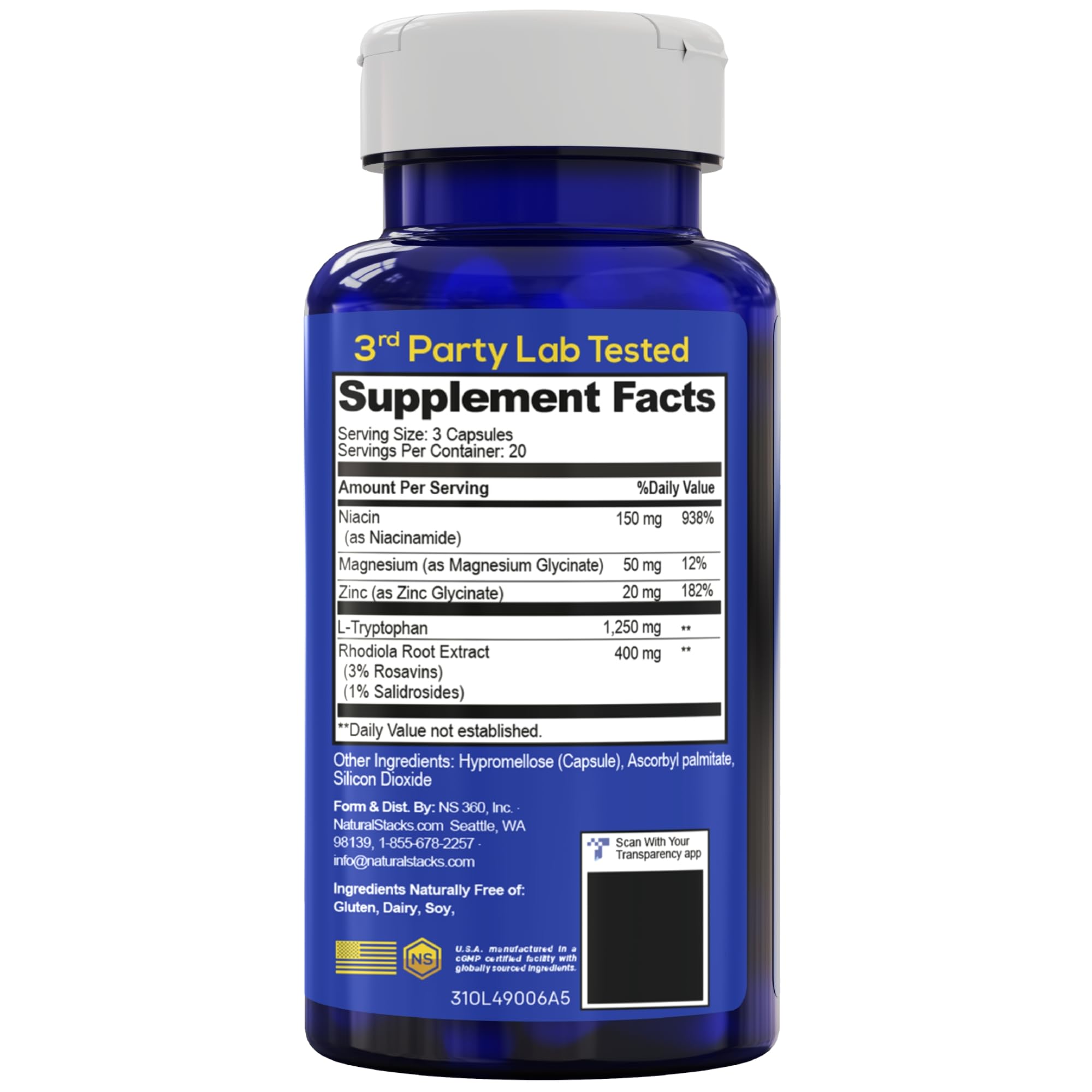 Serotonin Brain Food, Mood Support w/ Tryptophan & Rhodiola Rosea, 60 Count — Amazon image 8