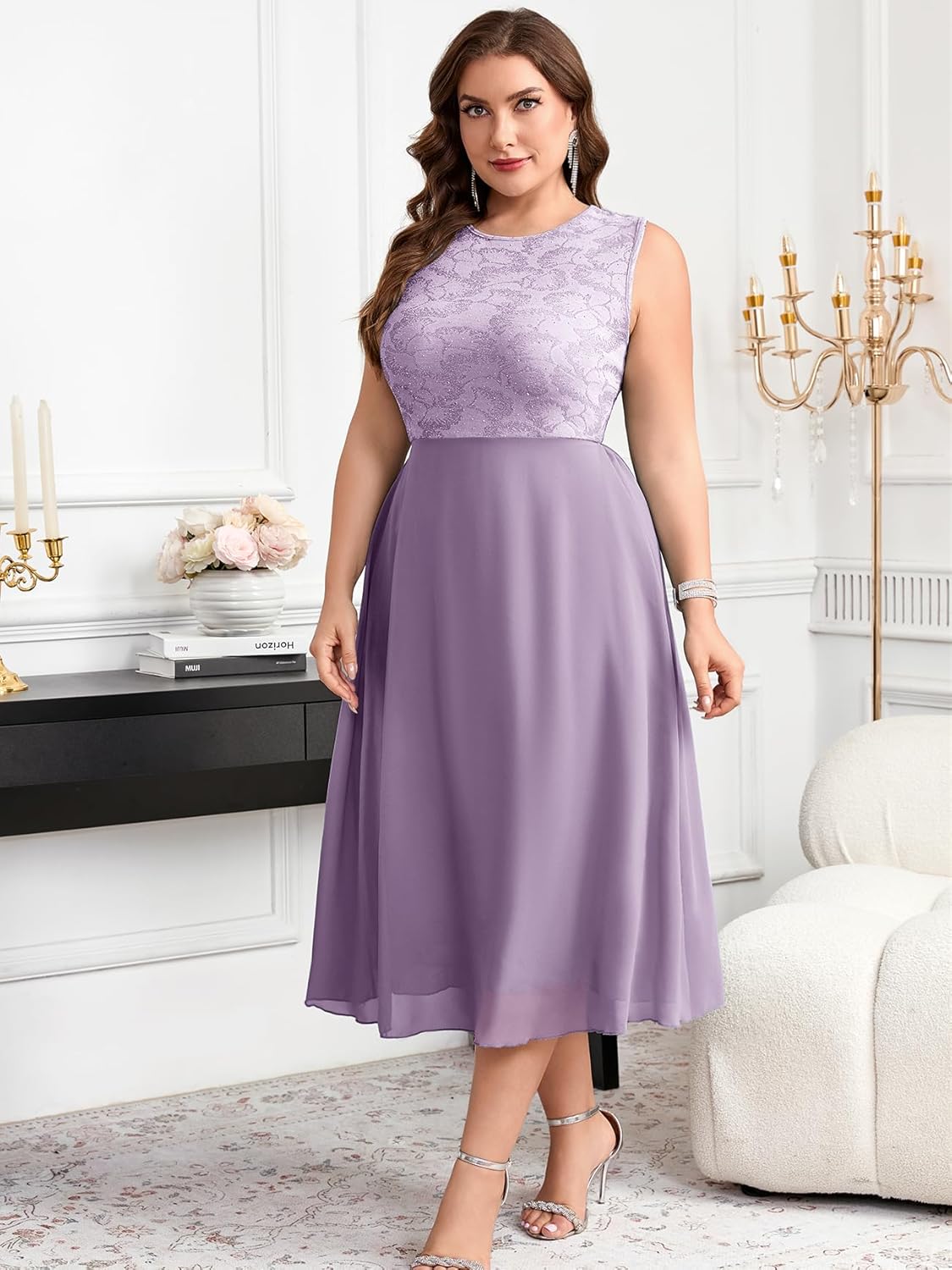 CYCLAMEN Plus Size Mother of The Bride Dress 2 Piece Set with Jacke Chiffon A-Line Sparkly Gown for Wedding Guest Formal - Image 3