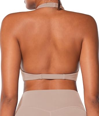 Sunzel Womens Removable Pads Open Back Halter Neck Double Lined Sports Bra