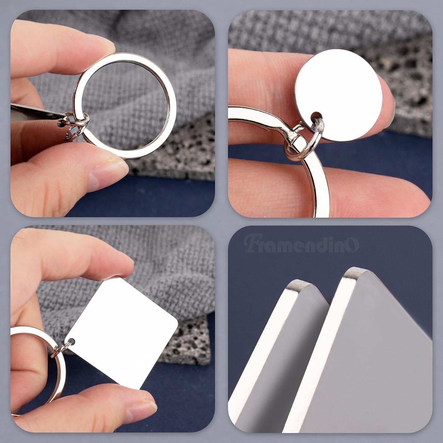 Framendino, 30 Pack Engravable Metal Keychain Blanks Stamping Keychains Engraving Stainless Steel Blank Key Ring Tags for DIY Employee Craft Square Silver