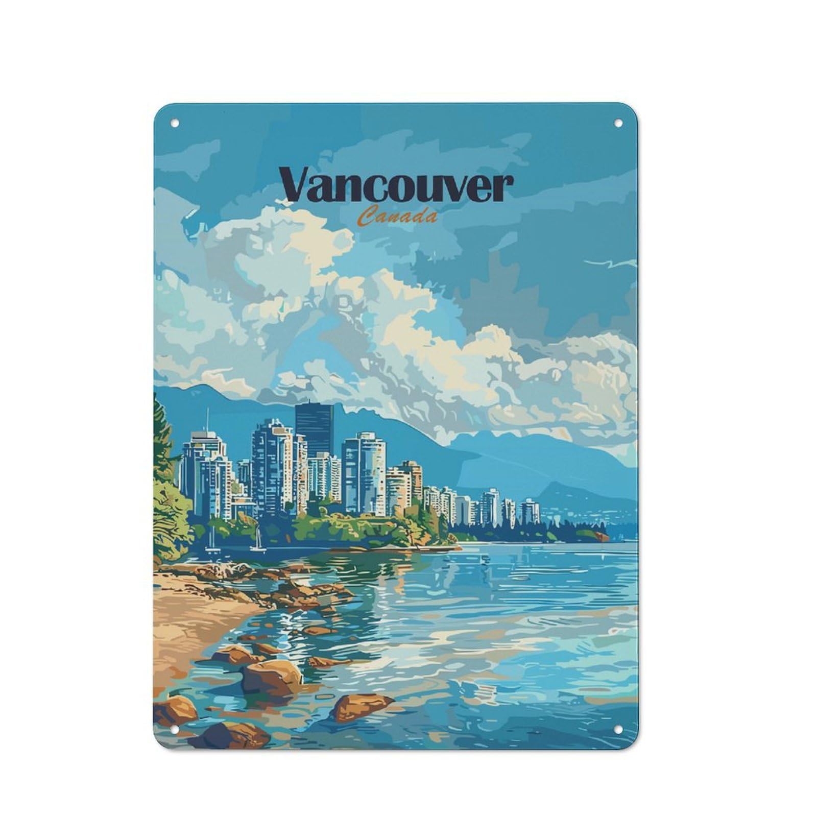 Junmoney Style-15 Retro-Style Tin Sign 40X30cm Featuring Vancouver Canada Cityscape Art For Hallway Wall, For Garage, Workshop And Man Cave Decoration