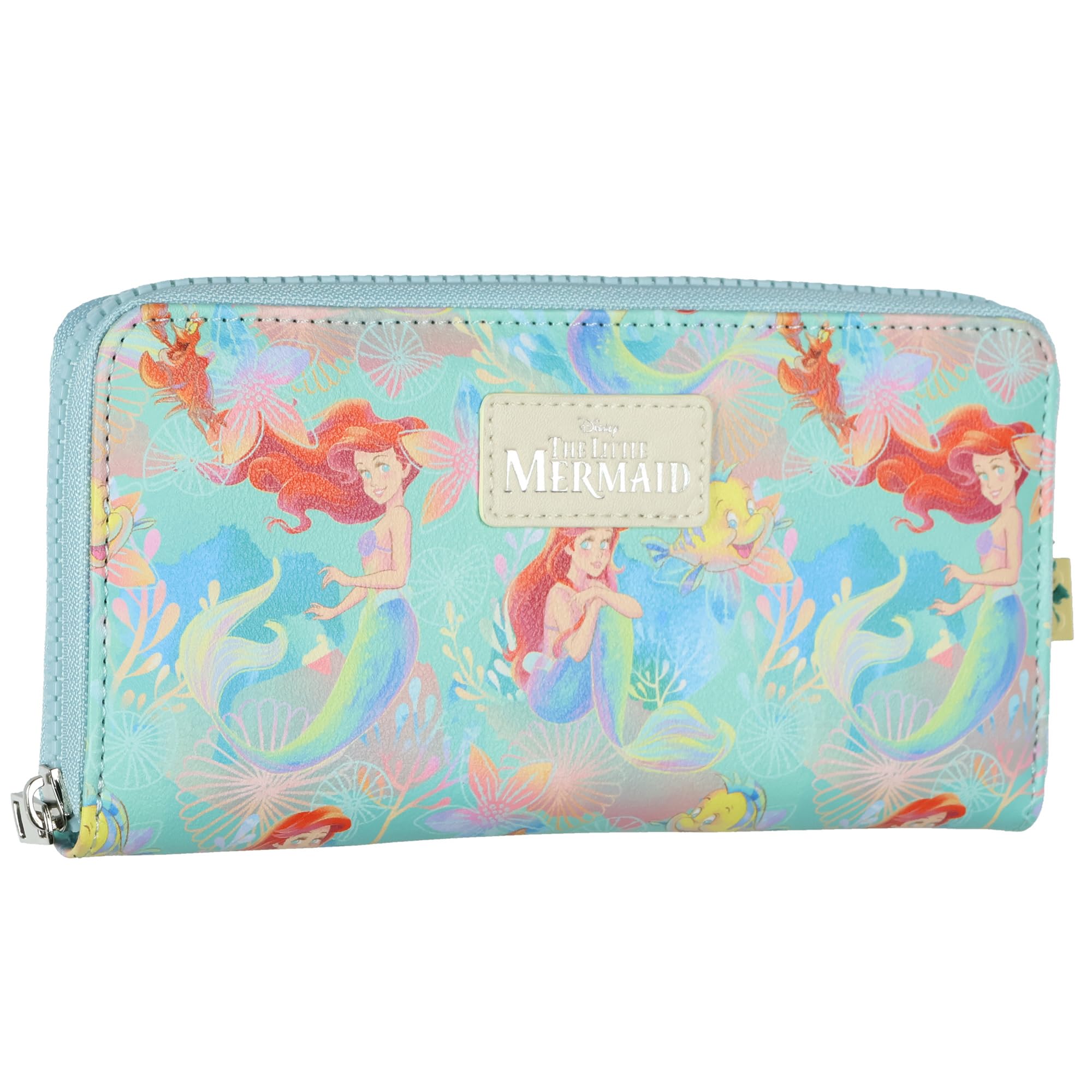 Bioworld The Little Mermaid Wallet Allover Under The Sea Design Full Zip Around Faux Leather Clutch