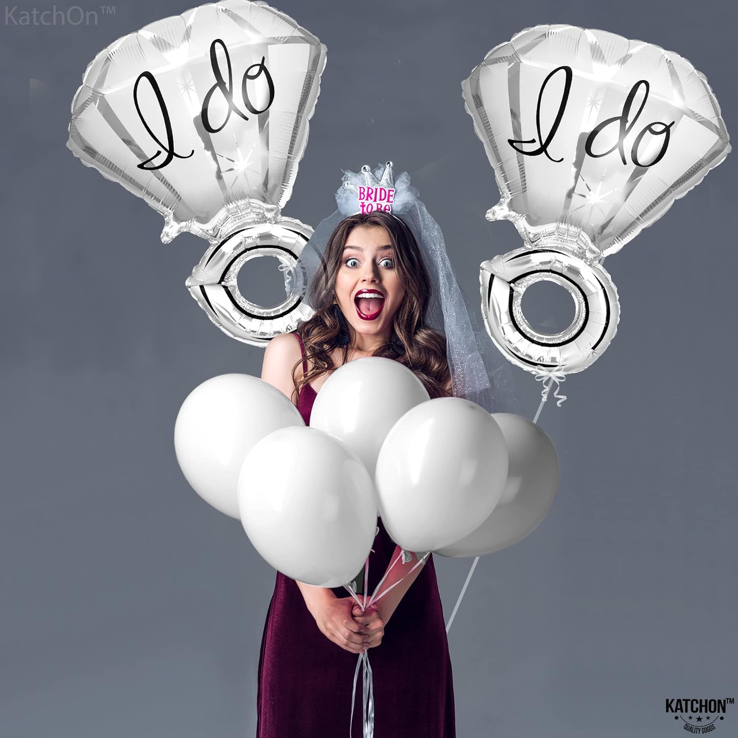 KatchOn, Silver 2-Piece Diamond Ring Balloon - 25 Inch, Engagement, Wedding, Bridal Shower & Bachelorette Decorations