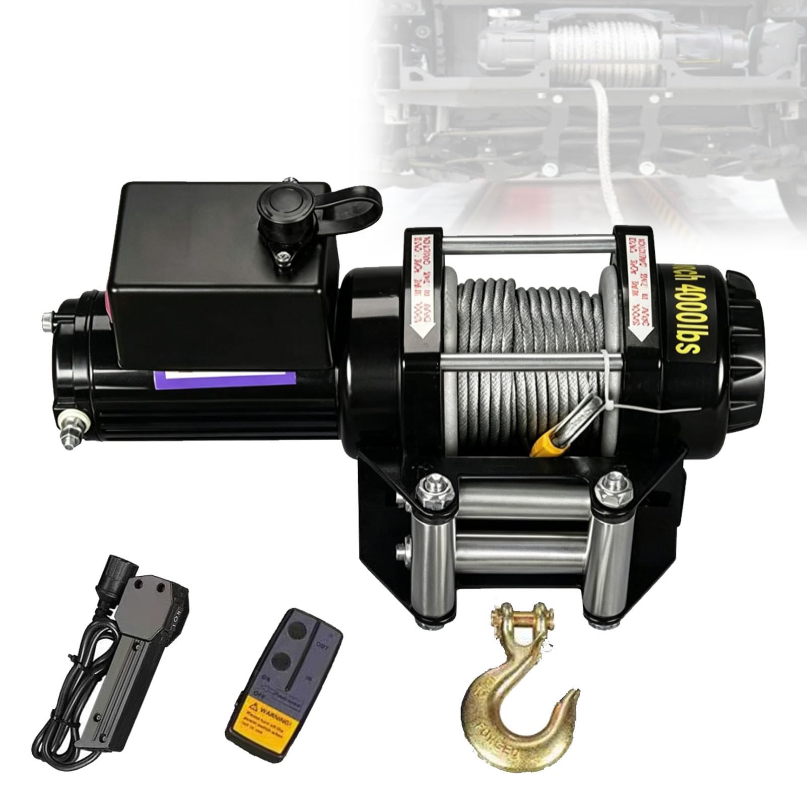 Zowdrix Electric Winch, Portable Recovery Winch, Wireless Remote & Handheld Controller, Steel Rope, for Light Truck SUV Off-Road Self-Rescue and Boat Towing 12V-4000lbs