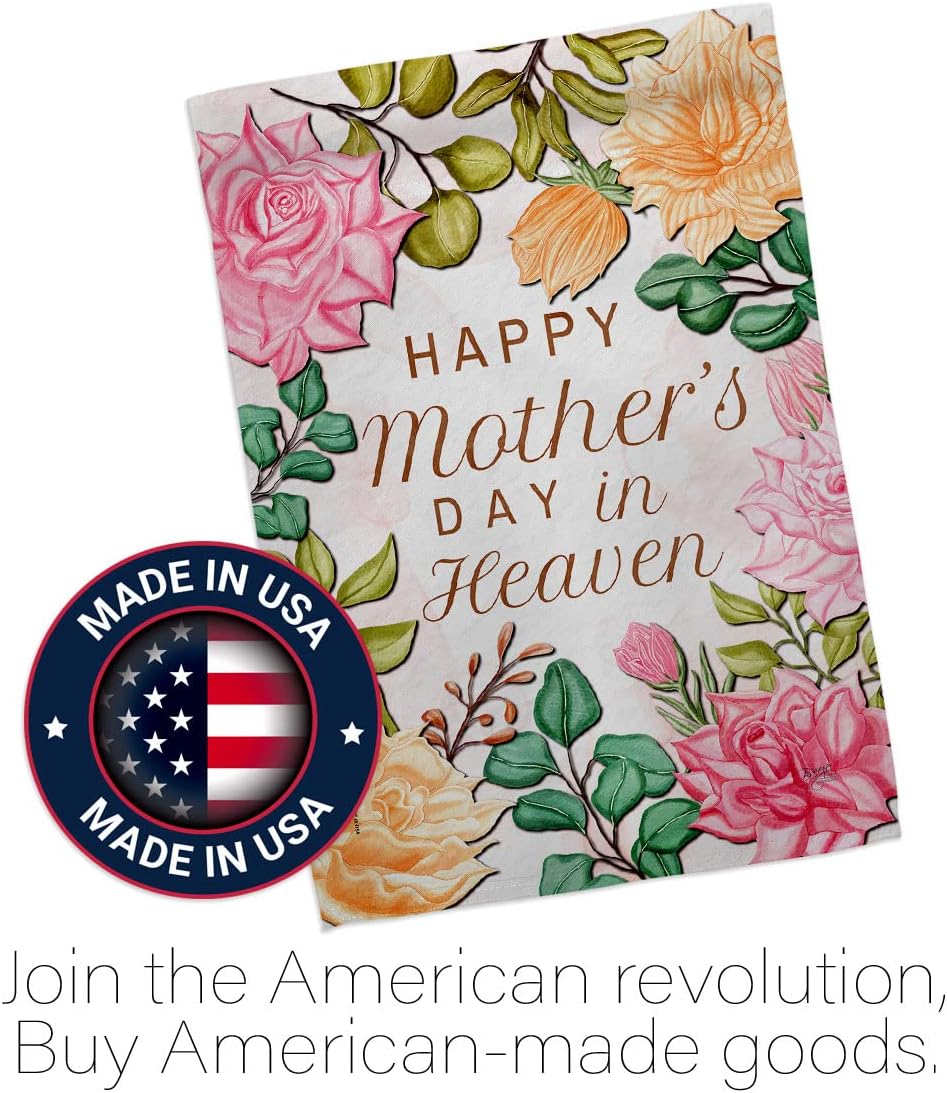 Mother's Day In Heaven Grave Decorations For Cemetery Decor with Pole Post Outdoor Home Banner Grandparent Mom Yard Flag Daddy Grandma Mama Lawn Tapestry Yard Garden Stand Remembrance Memorial Mothers Day Gift Made in USA