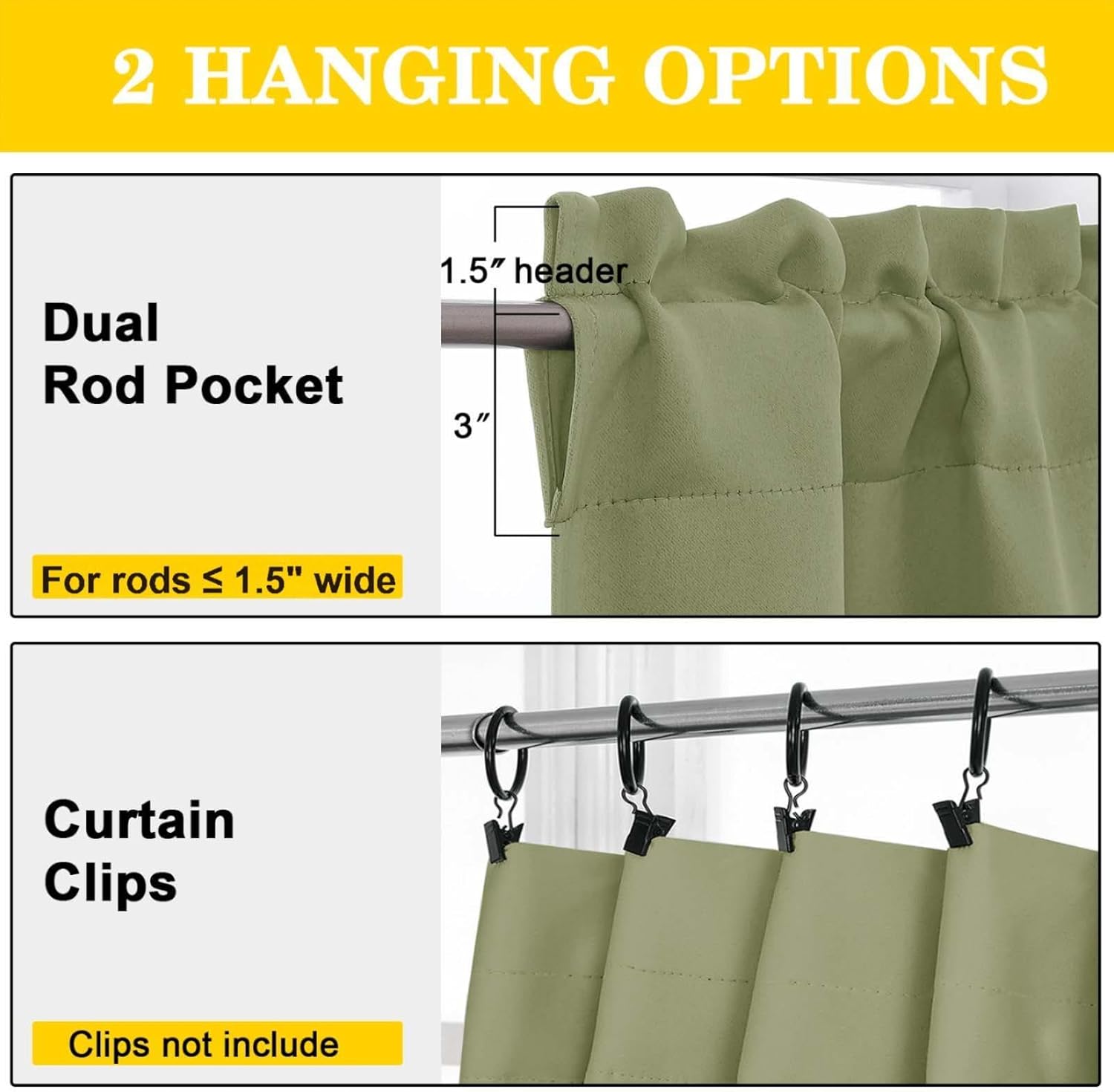 Sage Green Valances for Windows 1 Piece, Soft Solid Thermal Insulated Blackout Small Kitchen Window Curtains for Bathroom Basement Cafe, Rod Pocket, Sage Green, 60" Wx14 L - Image 4