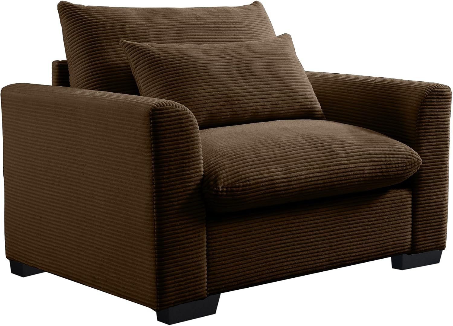kevinplus Accent Armchair Single Sofa Couch Chair for Living Room, Modern Luxury Comfy Upholstered Deep Seat Accent Chair with Waist Pillow for Living Room Bedroom Apartment, Corduroy Fabric, Brown