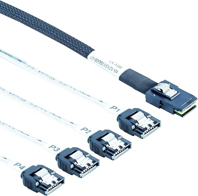 10Gtek 6G Internal Mini SAS 36pin SFF-8087 Male (Host) to 4x SATA (Target) 7pin Female Fan-Out Cable, 1-m (3.3ft)