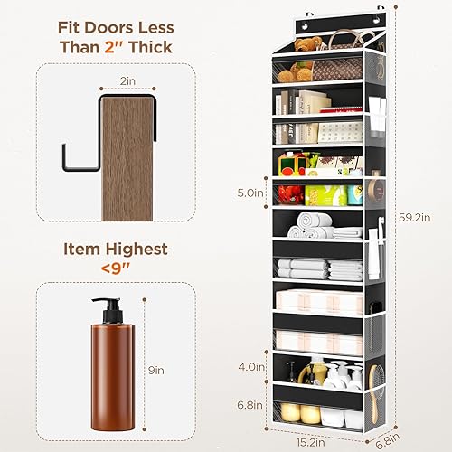 Miniatura 3 de Organizador para colgar sobre la puerta, 6 estantes para colgar en la puerta con 6 bolsillos de gran capacidad, estantes colgantes para