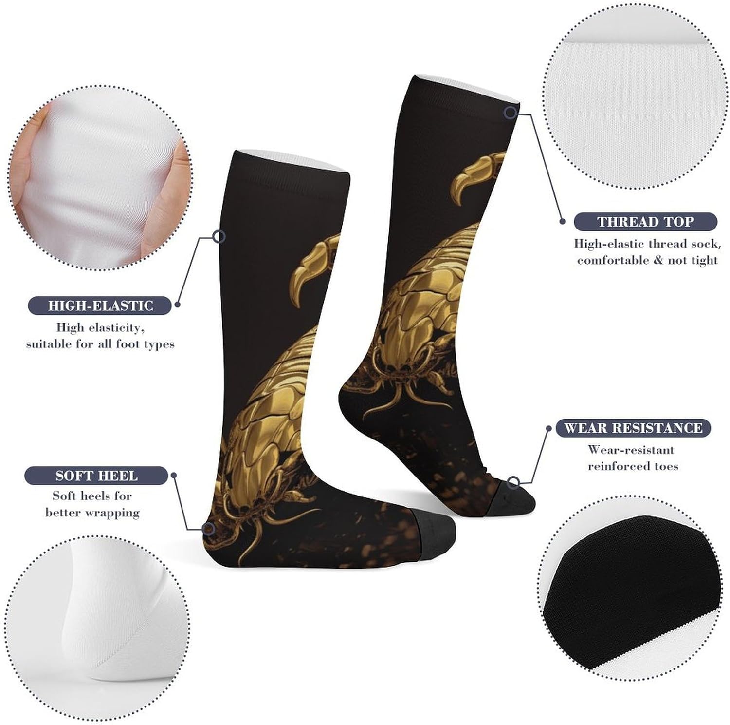 Gold Scorpion Compression Socks for Women Men Comfort Over The Calf Socks Moisture Wicking Breathable Athletic Sock