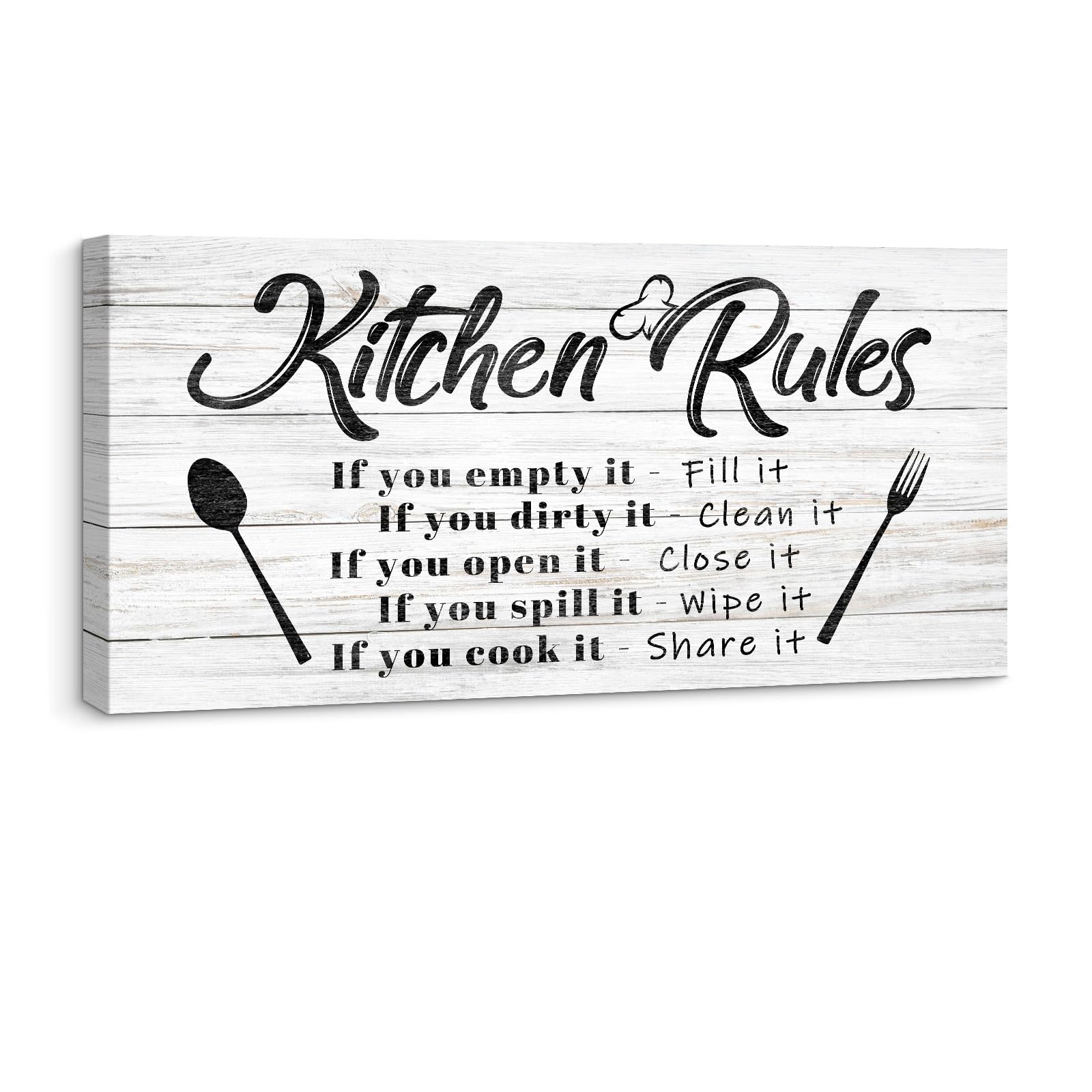 Pinetree Art Kitchen Rules Wall Decor Funny Inspirational Quote Canvas Print Art Modern Rustic Farmhouse Kitchen Decorative (8X16 Inch, W)