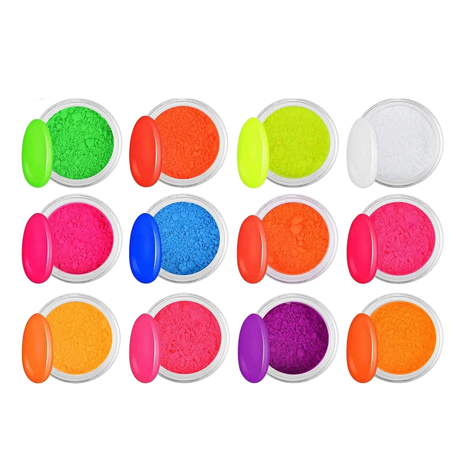 Molly Minx Neon Pigment Powder Set | 12 Colors Bright Fluorescent UV Reactive Powder for Nail Art Makeup Eye Shadow Face Body Painting Glow Effect-image-34