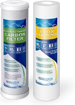 1 Standard Coconut Shell Block Carbon & 1 Four Layers of Filtration Polypropylene Sediment 5 Micron 2.5"x 10" Water Filter Cartridges Universal replacement for Reverse Osmosis & Standard 10 Housing