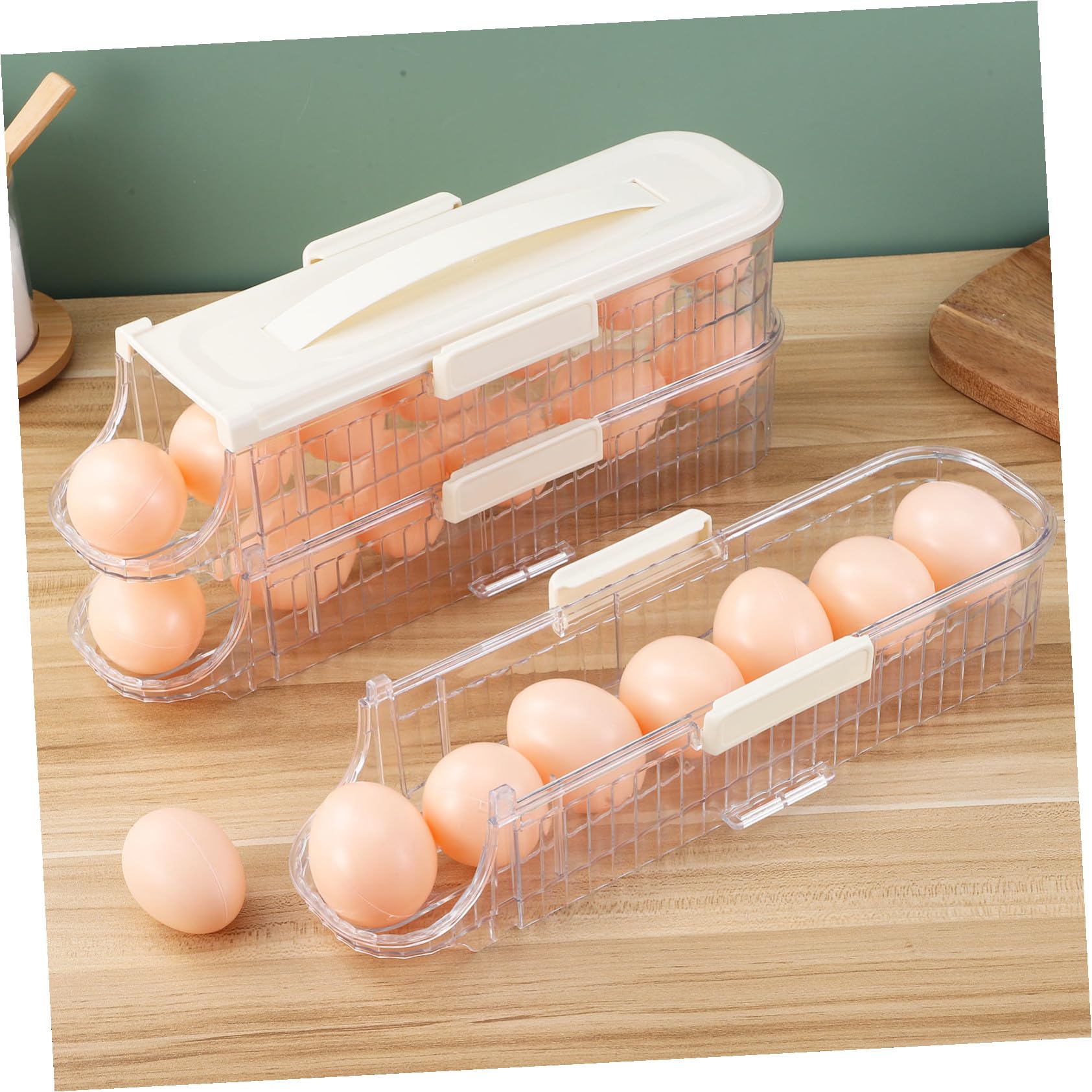 Organizador de Huevos para Frigorífico de Tres Capas, Pet Blanco