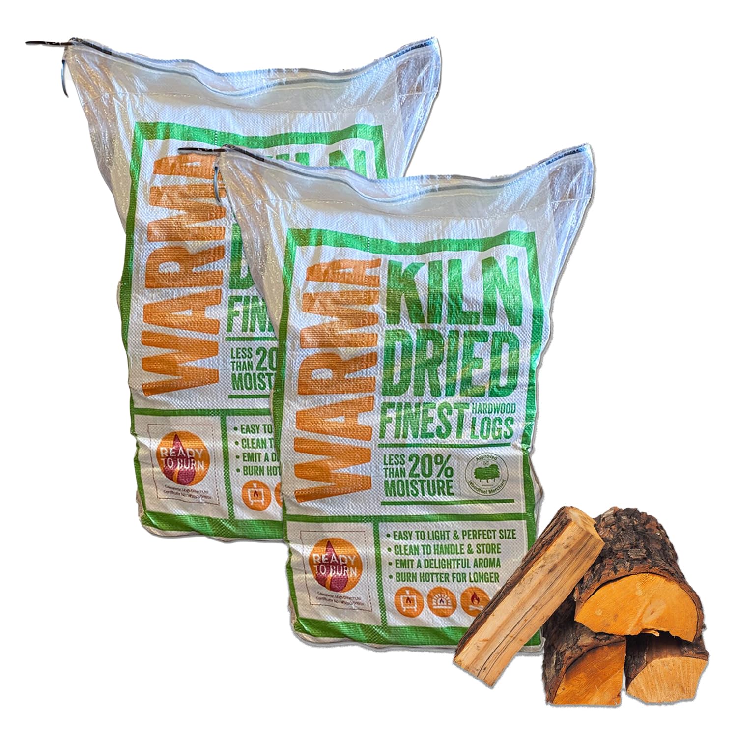 Warma Beige Xl Bag 120L Kiln Dried Hardwood Firewood Logs 20Kg Large Bag - Perfect For Outdoor Graden Patio Open Fires, Fire Pits, Log Burners, Wood Fired Burning Stoves, Pizza Ovens & Multi Fuel - 2 X 60L Bags