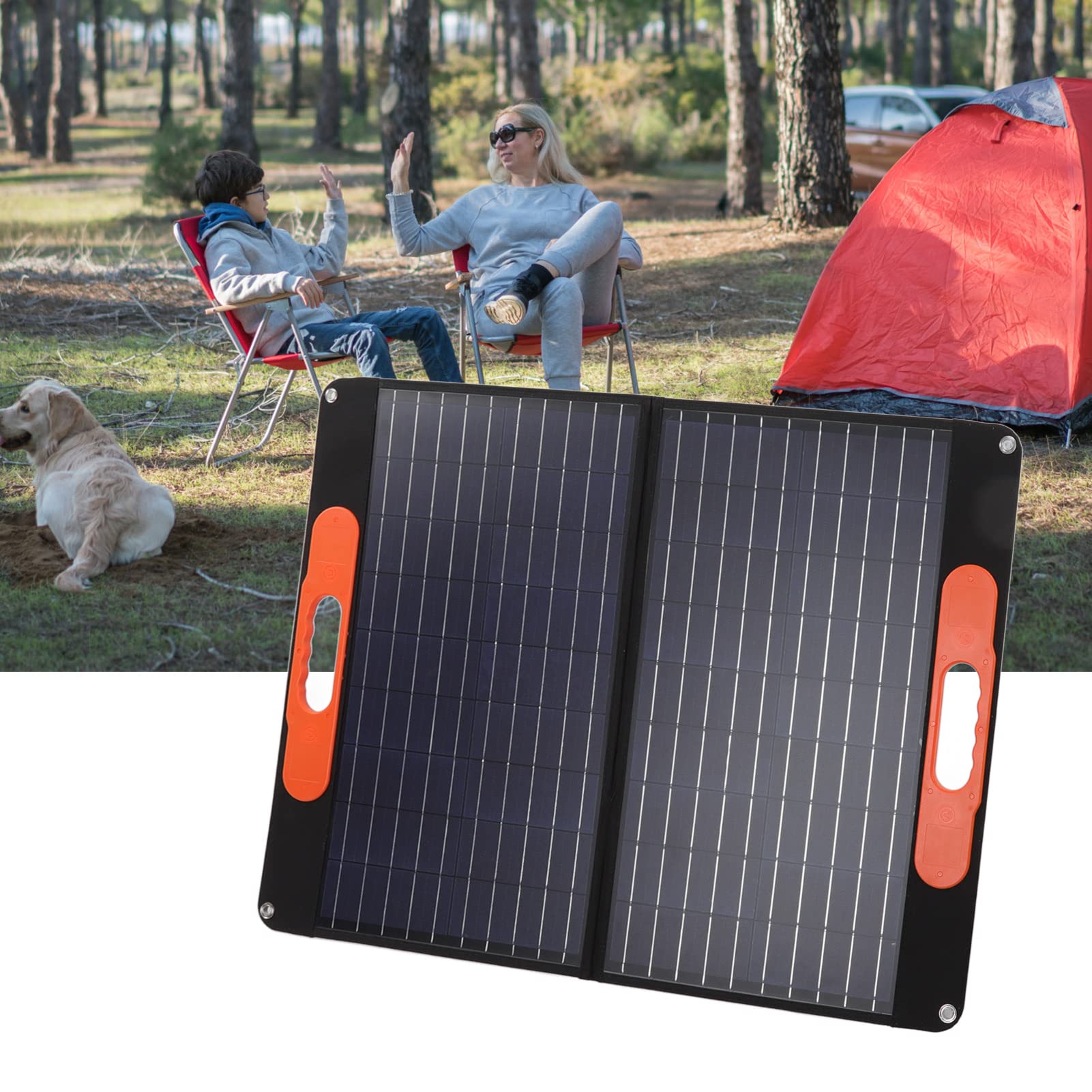 Cargador solar plegable portátil 4 en 1 de energía solar de 60 W con salida USB para bancos de energía de teléfonos móviles, silicio monocristalino, como se muestra