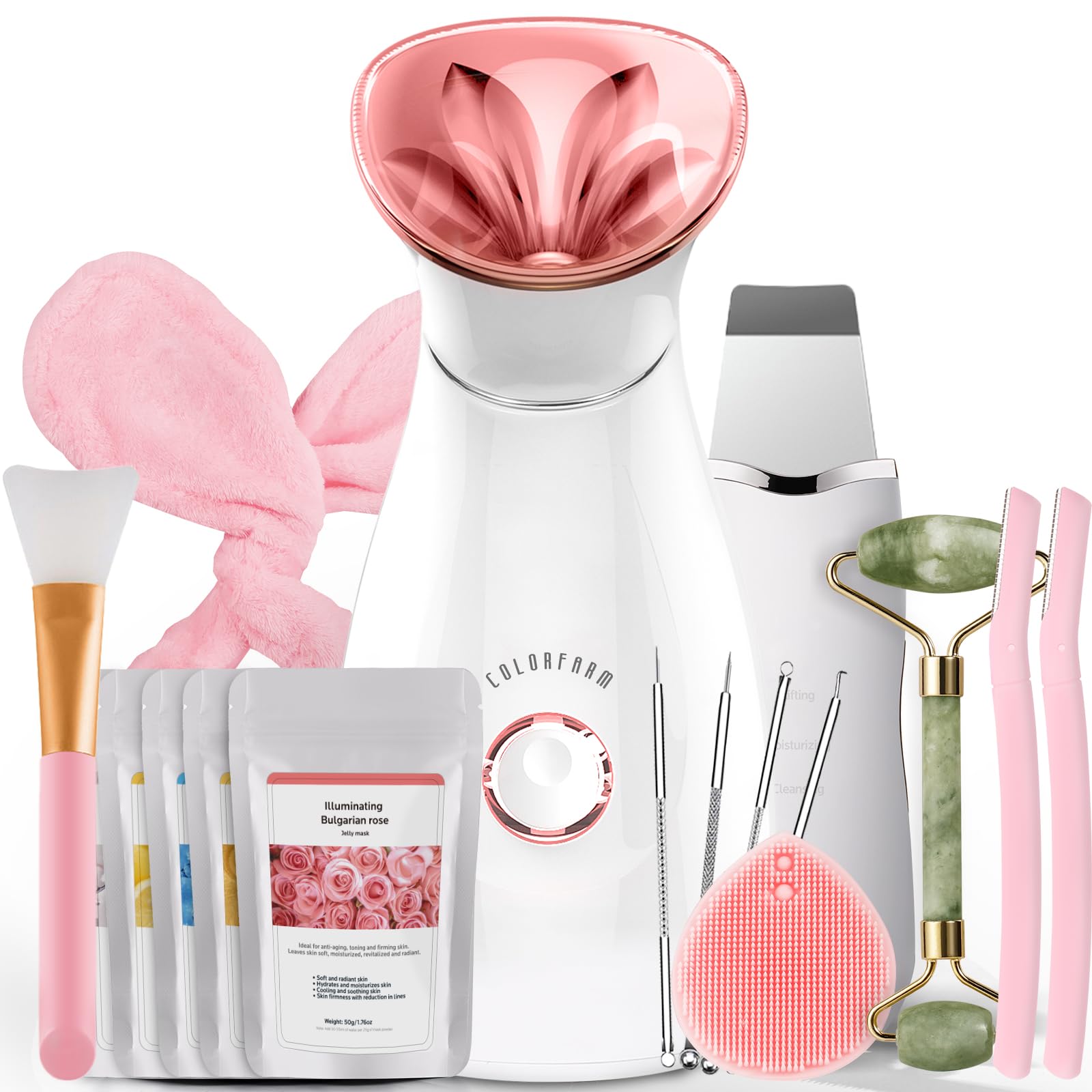Facial Steamer Nano Ionic: Large 3-in-1 Face Steamer Home Spa Kit Deep Cleaning Unclogs Pores Sinuses Inhaler with 8 Skin Care Tools - Self Care Gifts for Women (Deep Cleansing Facial Kit)