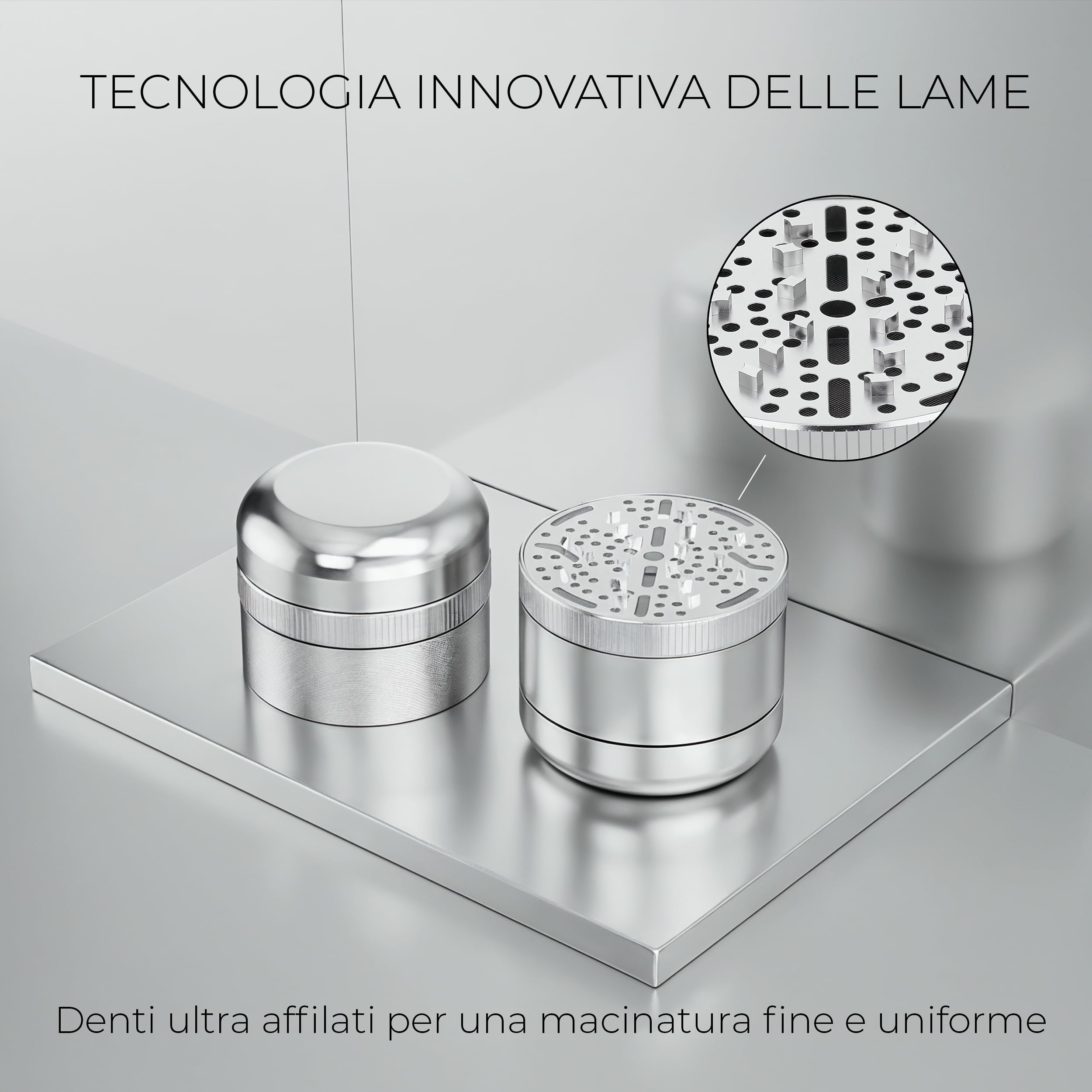Viberium Grinder Metallo 60 mm- Grinder Belli Tritino, Grinders Kit Original, Accessori per Erbe, Herb Crusher Professionale, Macinino, 4 Pezzi, Argento