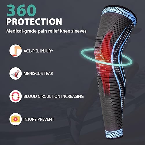 Miniatura 3 de Paquete de 2 mangas de compresión de pierna completa, soporte largo para rodilla para ACL, PCL, desgarro de menisco, artritis, tendinitis