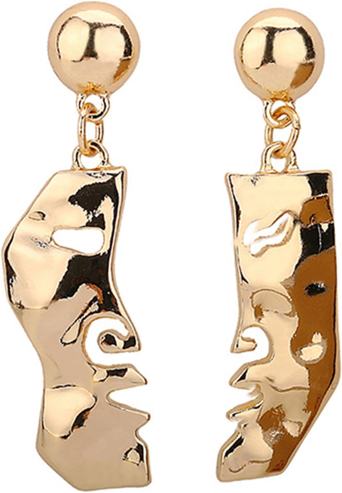 Statement Face Earrings Vintage Hollow Out Dangle Piercing Gold Tone Stud Earrings 1 Pair