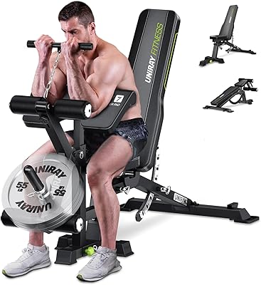 Banco de pesas, banco de entrenamiento para gimnasio en casa con capacidad de 1200 libras, banco de peso ajustable con extensión d