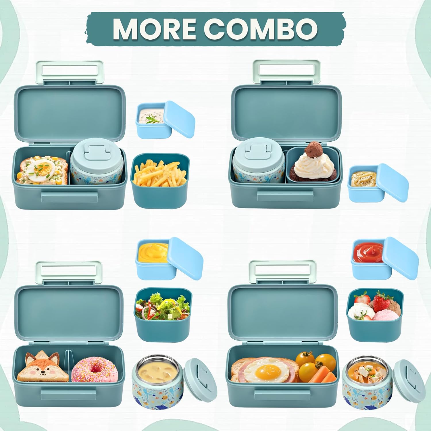 PIQUEBAR Bento Lunch Box for Kids with Thermo Ice Pack Lunch Food Container Insulated Bag, 18oz Plastic Sport Water Bottle for Kid Girls Boys