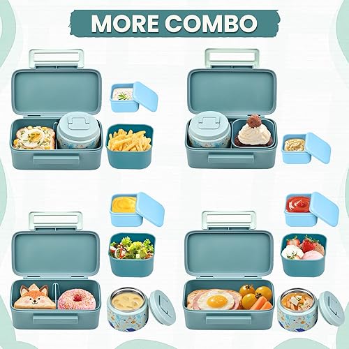 Miniatura 4 de PIQUEBAR Lonchera Bento para niños con bolsa de hielo térmico, bolsa aislada, botella de agua deportiva de plástico de 18 onzas para niños, niñas y