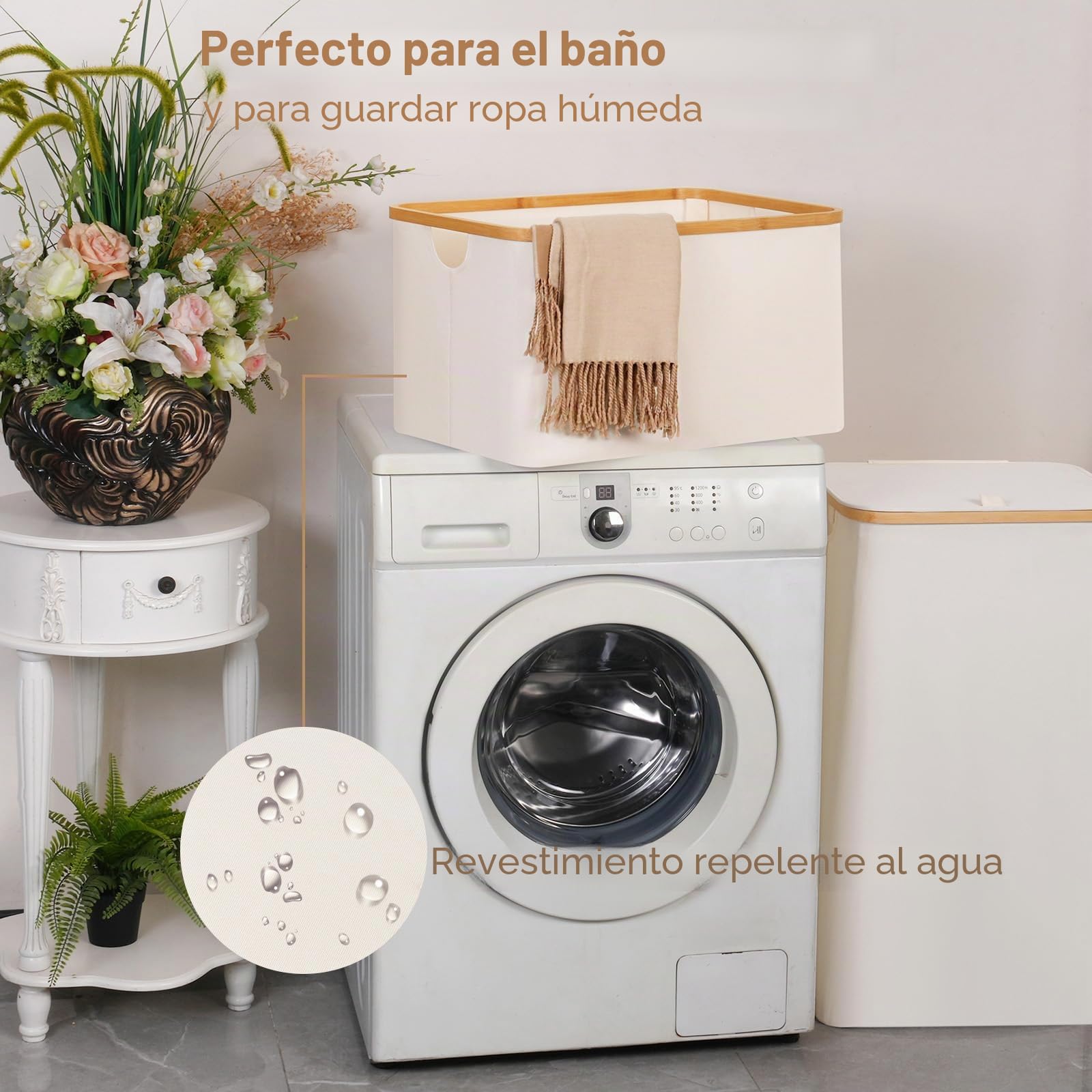 efluky Cesto Ropa Sucia Plegable Portátil Cesta Colada Laundry Basket de Bambú, Cesta de Almacenamiento Versátil con Asas Para Baño y Dormitorio, Lavandería, Juguete, 60L(Beige)