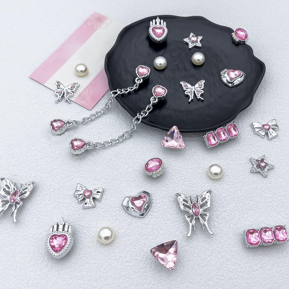26PCS Bling Charms Set - Pearls, Resin Butterflies, Flowers & Sparkling Chains DIY Decoration Accessories for Girls & Women image 4