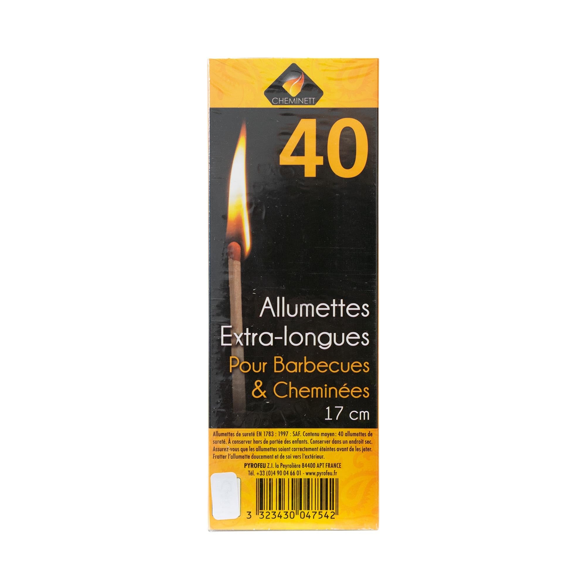 Pyro Feu Fosforos Extra-Largos 17cm; Caja de 40 Uds Extralargos, Madera, 17 cm
