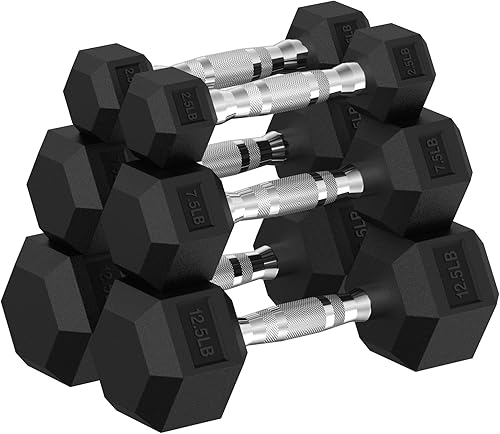 Hex Dumbbell 45-400 lb Set, Rubber Encased Exercise & Fitness Dumbbells for Home Gym, Non-Slip Handle Design for Secure & Comfortable Grip, Hand