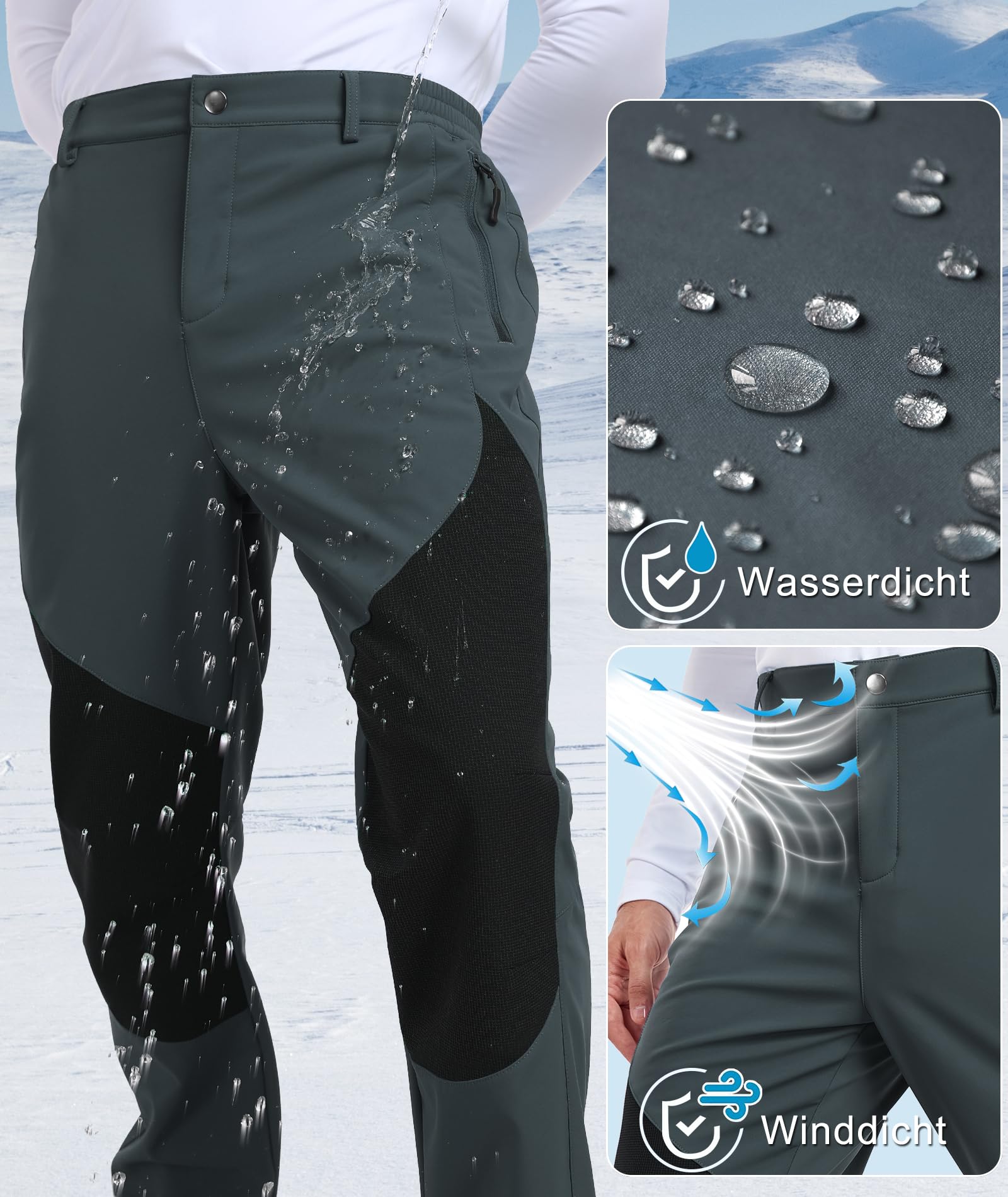 Djtnzdm Pantaloni da Lavoro Uomo Invernali Pantaloni Trekking Antipioggia Impermeabili Termici Pantaloni Neve Sci Snowboard Caldo Antivento Tasca con Cerniera (Loose Fit)