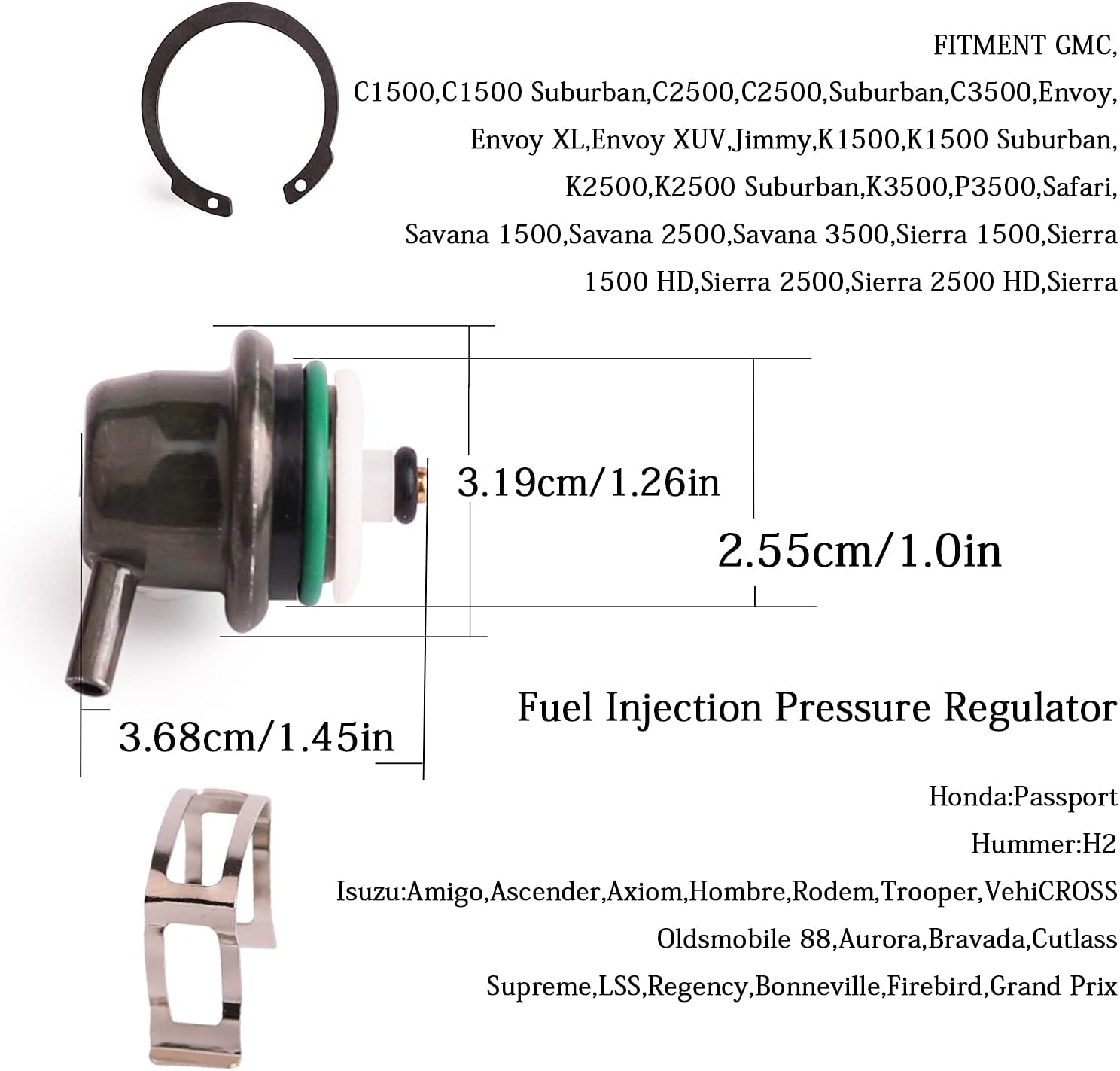 Fuel Injection Pressure Regulator adjustable with Clip,Snap Ring 3500217-3072,FP10021,FP10238,SKPR217,SKPR203, PR203,PR217,PR376 compatible with C3500,C7500 Kodiak, Camaro,Express 1500,Express 2500 : Automotive