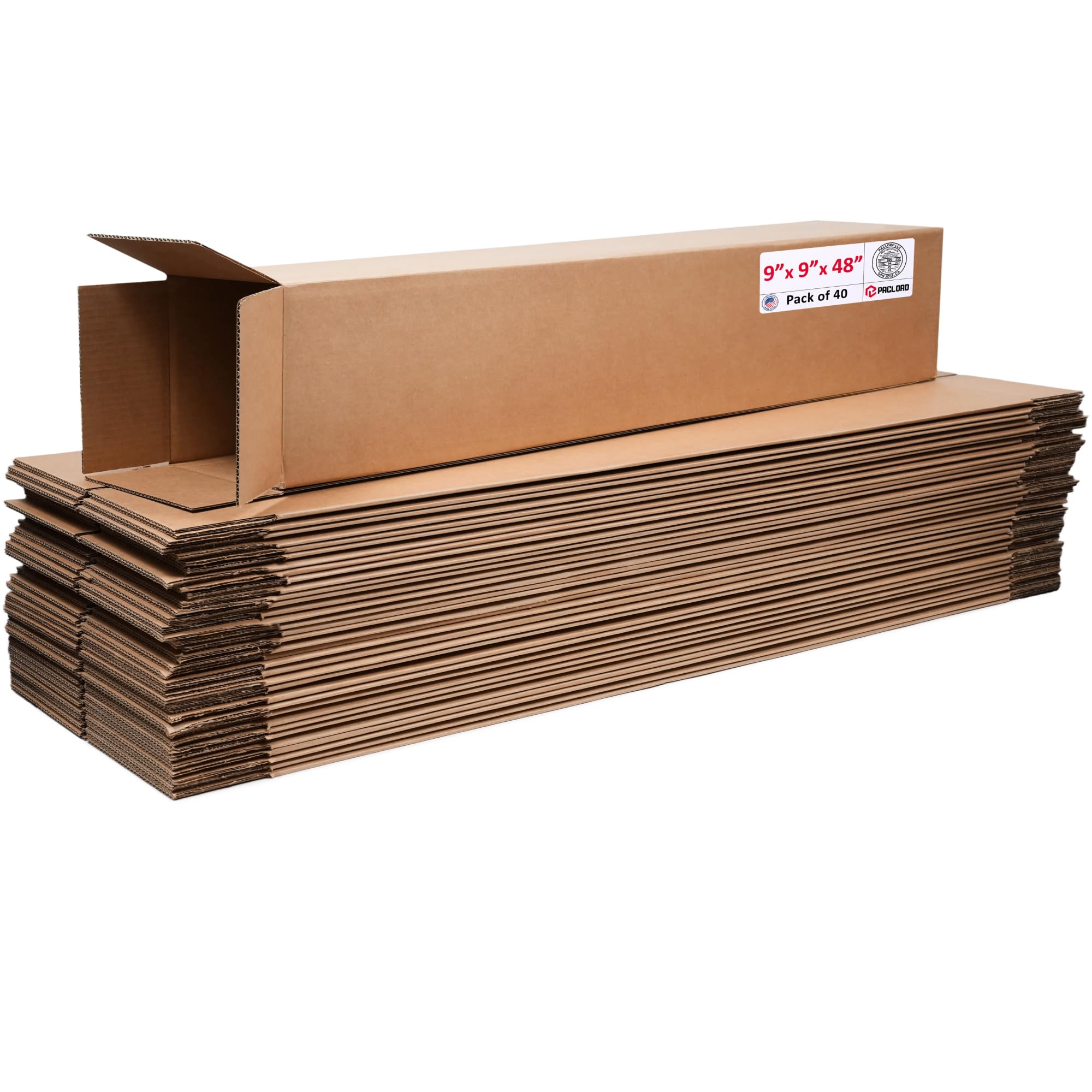 Tall Cardboard Boxes 9"L x 9"W x 48"H (Pack of 40) - USA-Made Packing Boxes for Moving, Shipping, or Storage - USPS, UPS, FedEx Approved - Professional Packing Supplies for Moving | USA-Made Packing Boxes for Moving, Shipping, or Storage - USPS, UPS, FedEx Approved - Professional Packing Supplies