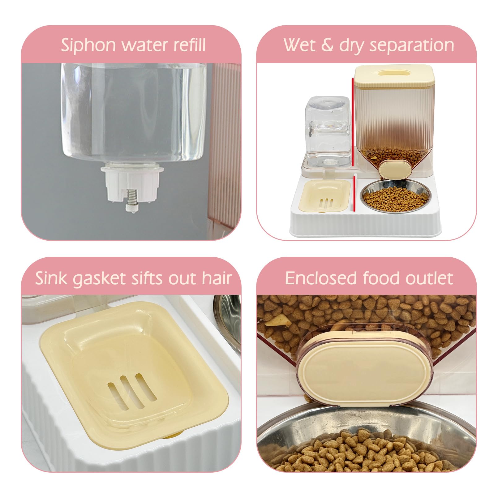 Fhiny Gravity Cat Feeder and Water Dispenser, 2 in 1 Automatic Pet Waterer Detachable Stainless Steel Food Bowls Set Pet Food Storage for Small Dog Puppy Cat Kitten Pet Easy Clean (Grey): Style E Yellow-Metal Bowl